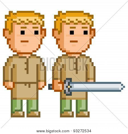 Pixel elf hero with a sword