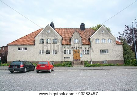 Old bathing house building front entrance