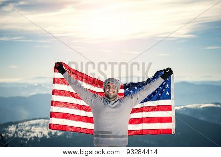 Top Of The Mountain With Usa Flag