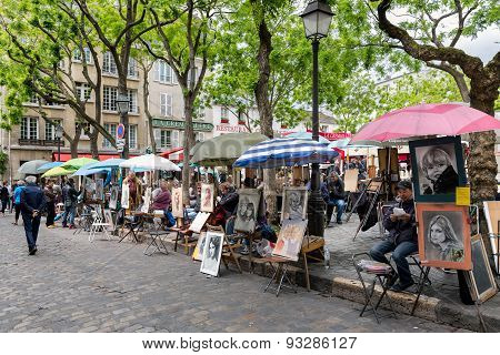 Place Du Tertre In Paris With Artists Ready To Paint Tourists