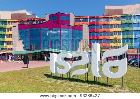Frontview With People Visiting The Dutch Isala Hospital Of Zwolle