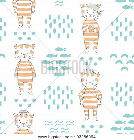 Cat Vector Seamless Pattern