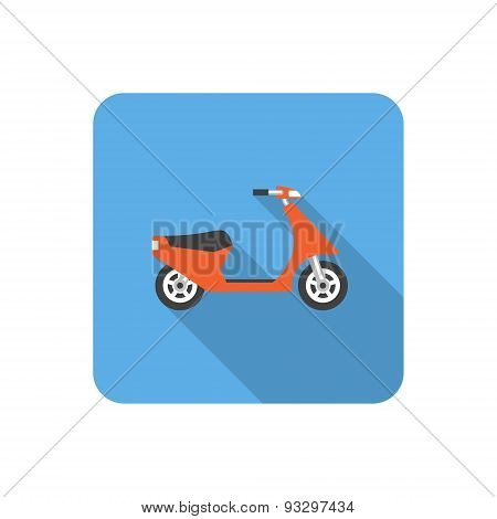 Flat Scooter Icon With Long Shadow. Vector Illustration