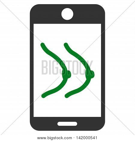 Mobile Erotics vector icon. Style is bicolor flat symbol, green and gray colors, rounded angles, white background.