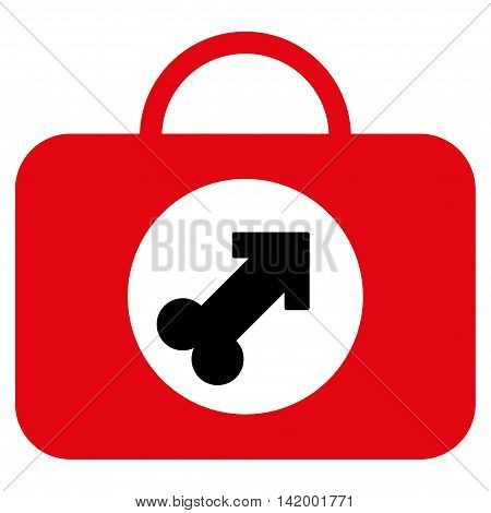 Male Erection Case vector icon. Style is bicolor flat symbol, intensive red and black colors, rounded angles, white background.