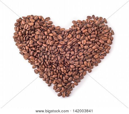 Coffee beans in shape of heart  isolated on a white background