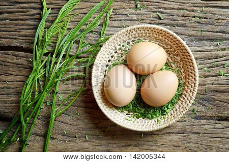 egg and acacia pennata prepare for omelet cooking Thai cuisine - calls that cha-om omelet
