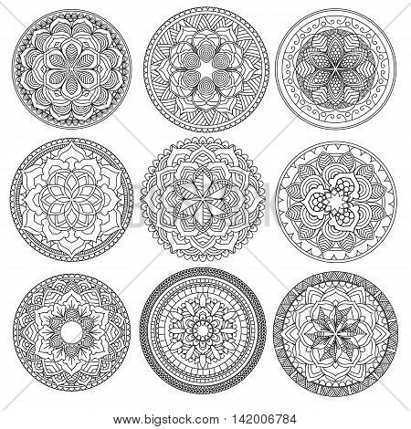 Mandala.Floral mandalas set.Coloring book. Outline Mandala . Pattern Weave design element