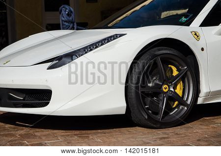 PORTO CERVO, ITALY - JULY 1 : 2016  FERRARI 458 ITALIA IN PORTO CERVO SQUERE
