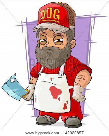 A vector illustration of cartoon big butcher in apron with backsword