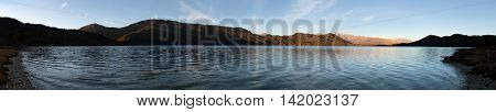 Evening panoramic view of Rara Daha or Mahendra Tal Lake - Rara trek - great himalayan trail - Western Nepal