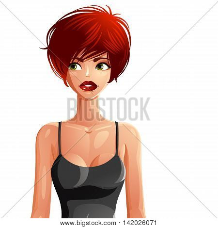 Attractive white-skin girl colorful illustration. Sexy Caucasian woman beautiful red-haired female.