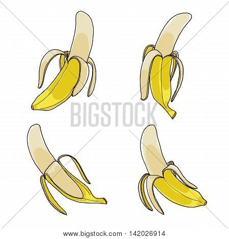 bananas set of hand drawn cute art illustration