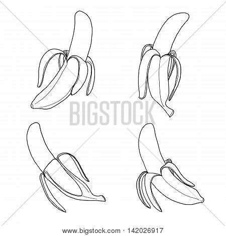 bananas set of hand drawn cute line art illustration