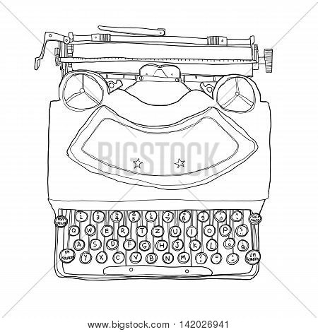 black Typewriter vintage cute line art illustration