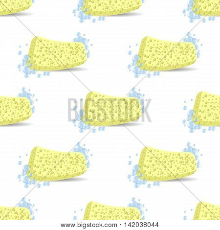 Sponge for Bath and Soap Bubbles Seamless Pattern.