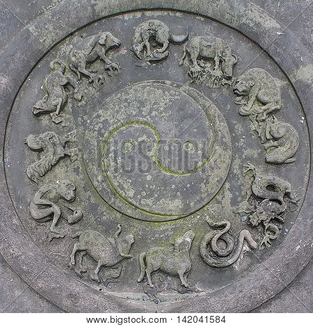 Animals Chinese Zodiac signs on stone coin