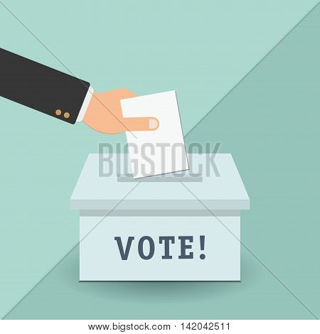 Voting concept in flat style - hand putting paper in the ballot box