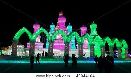 Harbin Ice Festival sculpture 2016 during January and February in the city of Harbin located North East China