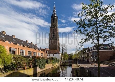 Medieval town wall Koppelpoort and the Eem river in Amersfoort Netherlands