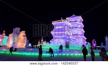 Harbin Ice Festival sculpture 2016 during January and February in the city of Harbin located North East China