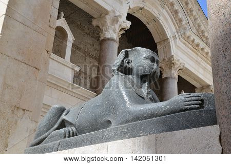 Granite sfinks near Saint Domnius Cathedral in Split (Croatia).