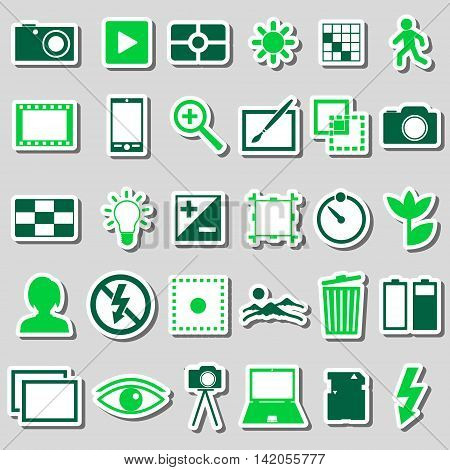 Photography And Camera Theme Color Simple Icons Stickers Set Eps10