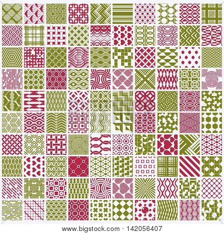 Set of vector endless geometric patterns composed with different figures like rhombuses squares and circles.
