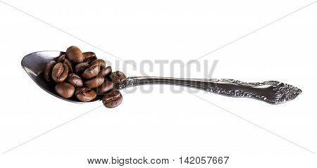 metal coffee grains spoon,on a white background