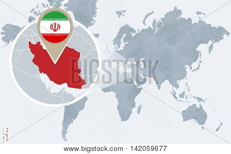 Abstract Blue World Map With Magnified Iran.