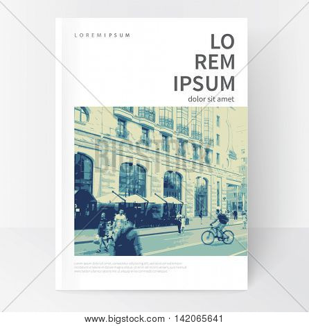 Minimalistic White cover Brochure design. Flyer, booklet, annual report cover template.  vector-stock illustration cityscape duotone