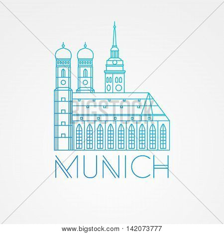 Vector one line minimalist icon of German. Towers of Frauenkirche Cathedral Church in Munich Munchen , Germany. Front view.