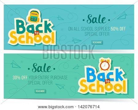 Back to school sale banners. Can use for marketing promotion flyer blog web social media. Vector illustration