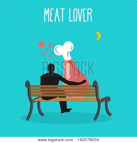 Meat Lovers. Ham And People Are Looking At Moon. Date Night. Man And Beef Sit On Bench. Month In Nig