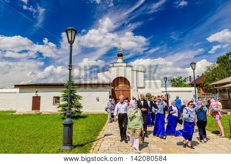 Island Sviyazhsk, Russia - June 12, 2016: pilgrims and visitors to the monastery on Sviyazhsk island in the June 12, 2016, Sviyazhsk island, Russia.