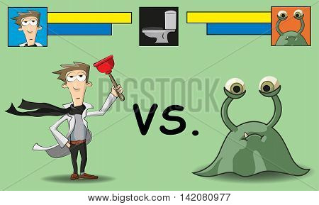 cleaning in the bathroom it is shown as a battle between man and microbe