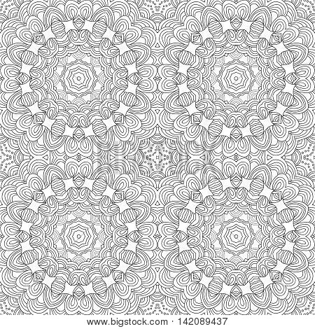 Uncolored symmetric tracery for colouring. Can be used as adult coloring book, coloring page, card, invitation. Sacred geometry