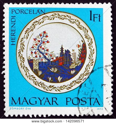 HUNGARY - CIRCA 1972: a stamp printed in Hungary shows Plate with Mexican Landscape Herend Porcelain circa 1972