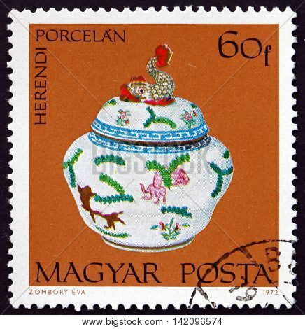 HUNGARY - CIRCA 1972: a stamp printed in Hungary shows Covered Candy Dish Herend Porcelain circa 1972
