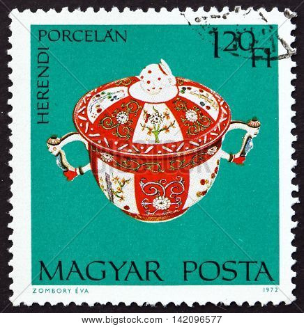 HUNGARY - CIRCA 1972: a stamp printed in Hungary shows Covered Dish Herend Porcelain circa 1972
