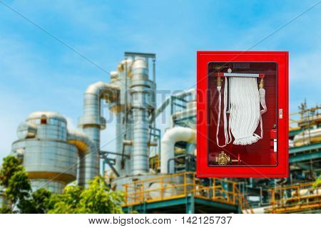 Fire safety equipment cabinet line industrial background.