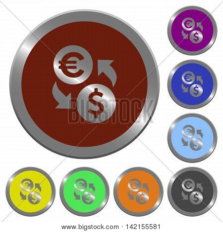 Set of color glossy coin-like Euro Dollar exchange buttons.