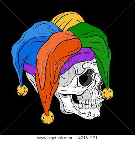 Human skull cap Jester color vector illustration isolated