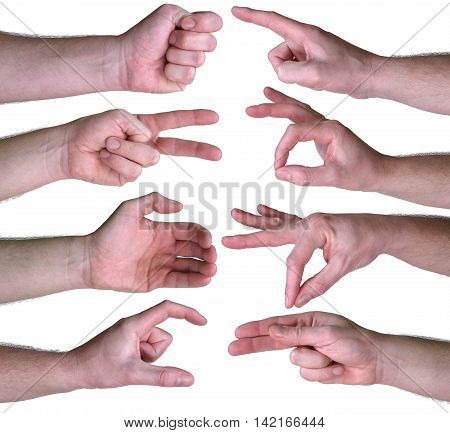 Set of gestures hands over white background