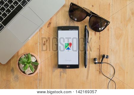 CHIANG MAI THAILAND - MAY 14 2016: G G4 with Google Maps application o. Google Maps is a service that provides information about geographical regions and sites around the world.