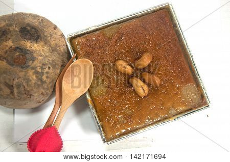 Thai coconut custard squares Khanom Maw Kaeng Thai tradition dessert
