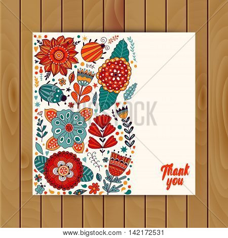Floral card design, flowers and leaf doodle elements. Illustration made of flowers and herbs. Vector decorative invitation. Spring elements. Floral doodles