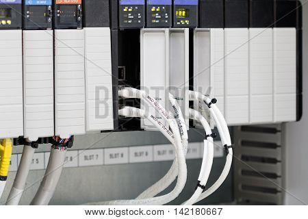 PLC programable logic controlerThis picture show hard wiring communication socket connection