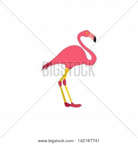 Pink flamingo icon in flat style on a white background