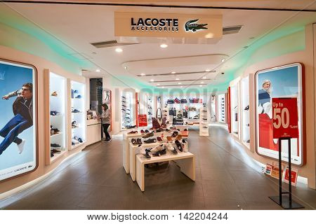 HONG KONG - CIRCA JANUARY, 2016: Lacoste store in Hong Kong. Lacoste is a French clothing company.